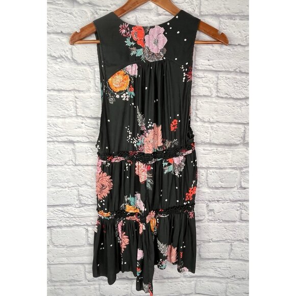 FREE PEOPLE Women's Gray Floral V-Neck Babydoll Tiered Short Dress Small - Picture 4 of 4
